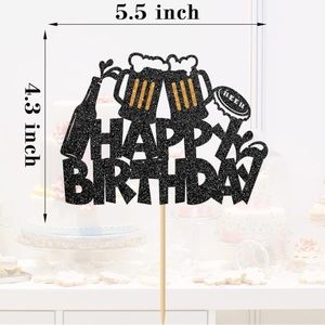 Birthday Cake Topper, Beer Theme Party Cake Decoration for Adults, Black Glitter